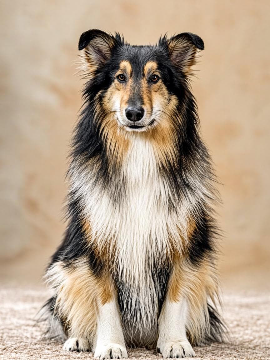 An adult Biewer Terrier sitting in soft natural light