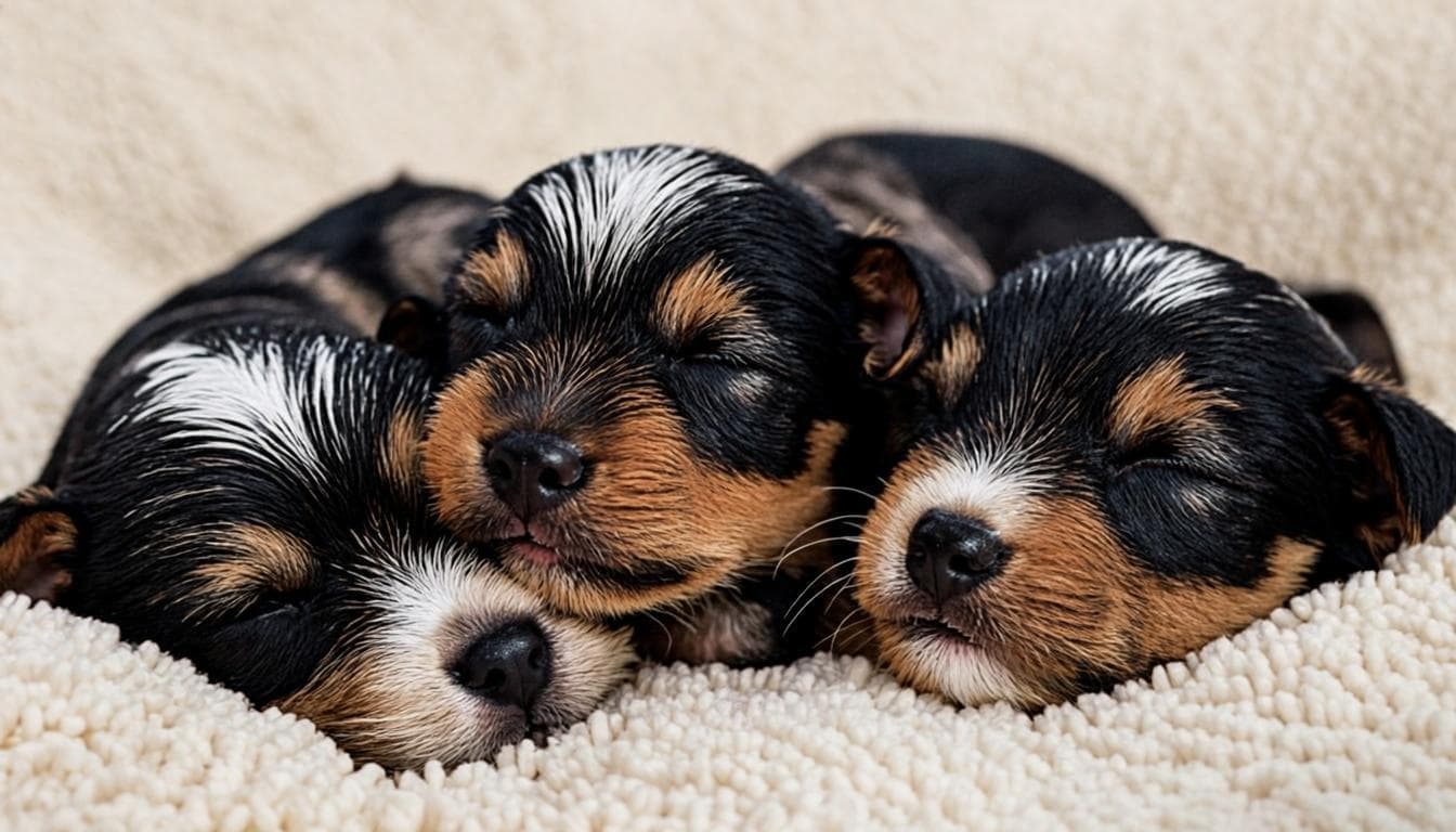 A young Biewer Terrier litter resting together in the IRMADU home